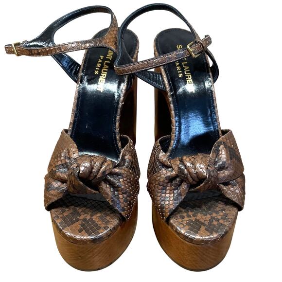 Saint Laurent Bianca Brown Snake Skin Platform Sandals Women's Size 36.5 NWOB - Picture 3 of 9